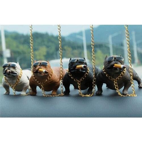 Bully Dog Resin Car Decoration Simulation Ornament With Chain Car Interior Decoration Dashboard Ornament Home Decor