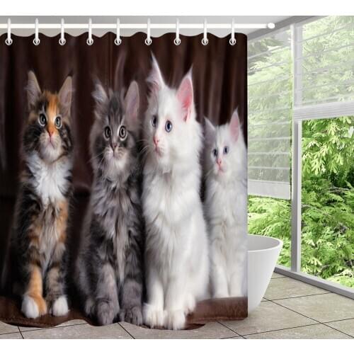3D Cute Funny Cat Shower Curtain Set Hooks Waterproof Polyester Fabric Funny Animal Bathroom Curtain For Kids Bathtub Decor