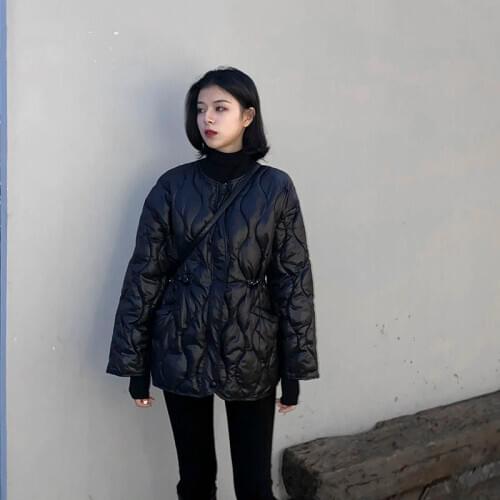 Spring and Autumn Black Coat Womens Winter New Korean-Style Loose Waist Hugging Slimming Quilted Cotton Jacket Women