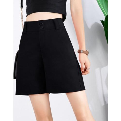 2021 Summer High Street Black Casual Women Suit Shorts Fashion High Waist Wide Leg Shorts Female Bottoms Red Loose Shorts Y463