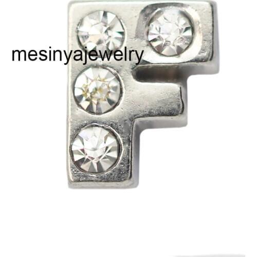 10pcs Letter F With Zircon Crystal Custom Floating Charms For Glass Locket