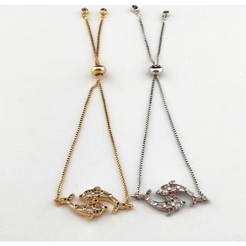 10 Pcs Romantic Micro Pave rainbow CZ Crystal Delphinus delphis Charm Bracelet For Women fashion Jewelry Gift BG335