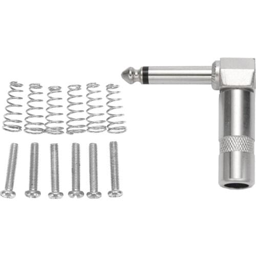 10 Pack 6.3mm TS Right Angle MONO Phone Plug Cord Connector Cable Jack & 6 Pcs Electric Guitar Spring and Screws Silver