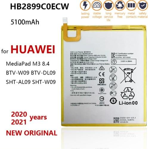 100% Original 5100mAh HB2899C0ECW Battery For Huawei MediaPad M3 8.4" BTV-W09 BTV-DL09 SHT-AL09 SHT-W09 Tablet Battery