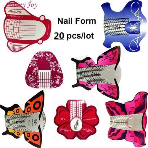 20pcs/design Professional Nail Form Tips Nail Art Guide Form Acrylic Tip Gel Extension Sticker Nail Polish Curl Form