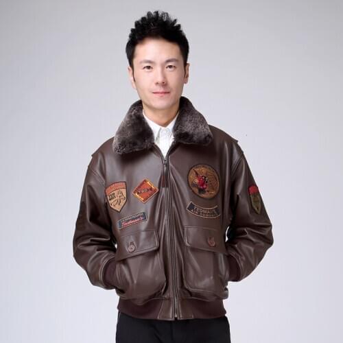 2020 New Mens Genuine Leather Pilot Jacket Wool Collar Fat loose large size sheepskin Male Short Slim Fit Aviator Winter Coats