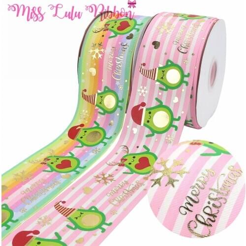 3 "75mm Christmas Series Golden Avocado Gold Foil Printing Gradient / Stripe Ribbon DIY Gift Accessories 50 Yards / Roll