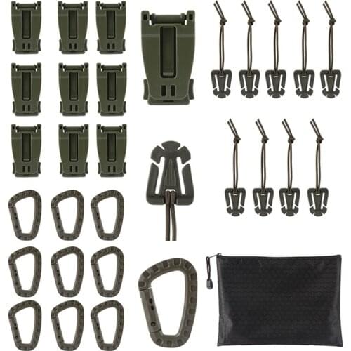 30pcs/set Tactical Gear Webbing Connecting Buckles Ribbon Clip D Ring Hooks Carabiner Zipper Bag Backpack Ribbon Accessories