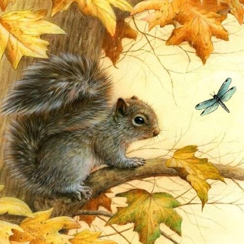 5D Diy Diamond Painting Leaves squirrels Rhinestones Embroidery Full Square Home Wall Stickers Mosaic animal Home Decor AA1308