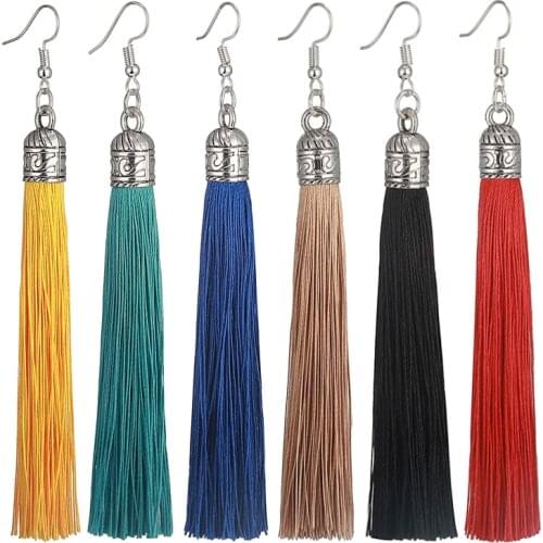 LOVBEAFAS Brand Tassel Earrings for Women Fashion Jewelry Bohemian Drop Dangle Long Earrings Silk Fabric Ethnic Vintage Earings