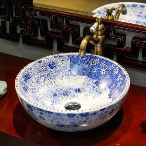 Home & Hotel Decor Artistic China wash basin Ceramic Art Bathroom Vessel Sinks Round counter top hair wash basin