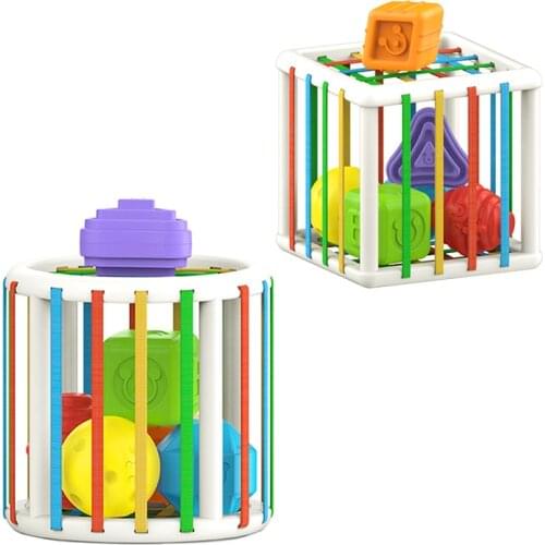 Baby Montessori Geometric Shape Blocks Toys Cube Box Color Perception Educational Game Motor Skill Tactile Touch Toys For Infant