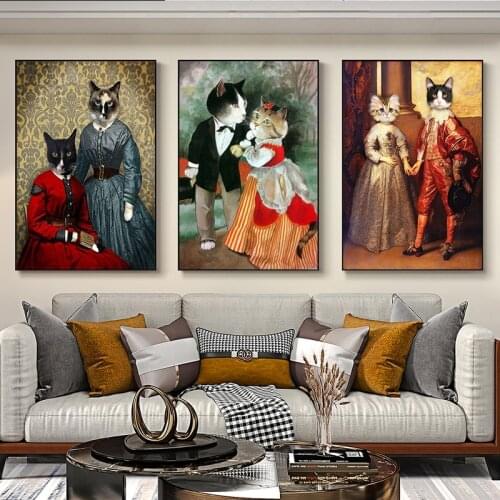 Exotic Retro Dog Cat Head Animal Oil Painting on Canvas Wall Art Posters Prints for Living Room Wall Pictures Home Decor Cuadros