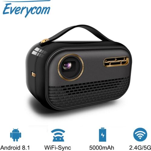 Everycom D023 DLP Android 8.1 4K Mini Projector,5000mah Battery 5G WIFI Bluetooth Led Pico Pocket Portable Beamer for Smartphon