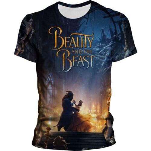 Disney Cartoon Beauty and the Beast Tshirt Tops Summer 3D Print Men Women T-shirts Harajuku Short Sleeve Boy Girl Kids Tshirt