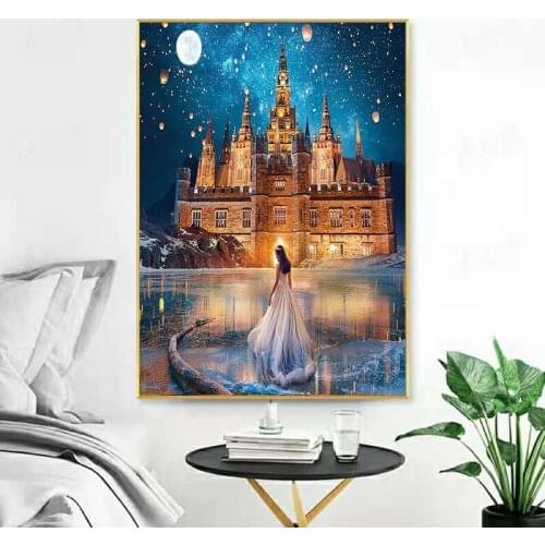 GATYZTORY Full Square Diamond Painting Castle Girl 5D DIY Diamond Embroidery Mosaic Figure Art Kits Home Decoration