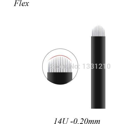 14U Black Microblading Needles 0.20mm Flexible Hair Strokes Eyebrow Disposable Microblade for Semi Permanent Makeup 3D Pen
