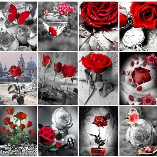 Gatyztory Painting By Numbers Rose Home Decor Picture By Number Flower Acrylic Drawing On Canvas Handmade Gift 40x50cm