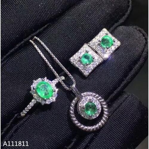 KJJEAXCMY boutique jewels 925 pure silver inlaid natural emerald lady Ring + pendant ear stud suit support test zxcv