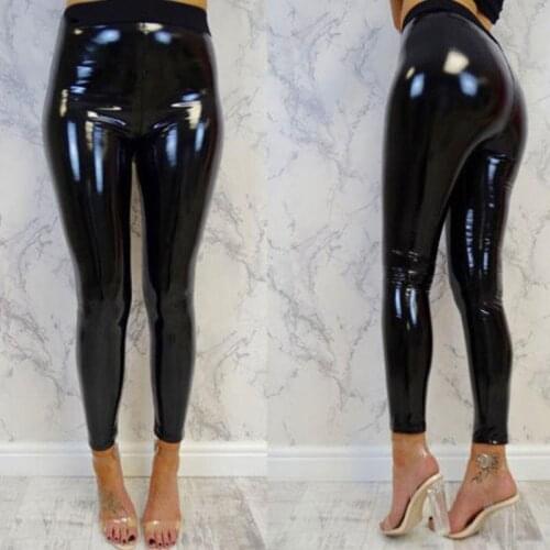 LZYVOO Butt Lift Leggings Leather Leggings Shiny Leather Fashion Fitness Slim Stretch High Waist Leather Pants