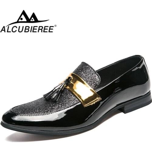 ALCUBIEREE Flats Leather Casual Men Shoes For Man 2021 Hot Sale Oxford Wedding Dress Party Male Glitter Formal Footwear Wholesal