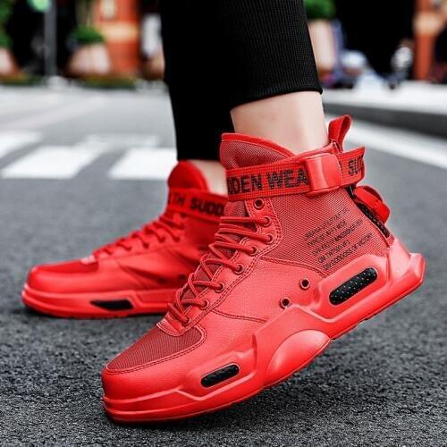 Sooneeya Fashion Trend Hip Hop Couple Shoes High Top Thick Bottom Sneakers Men Letter Pattern Buckle Strap Vulcanized Shoes Men