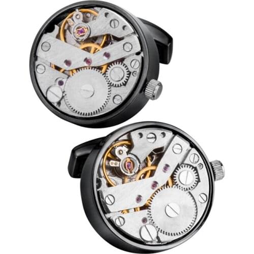 Men Business Movement Cufflinks of Movable Steampunk Gear Watch Mechanism Cuff Links for Mens Relojes Gemelos