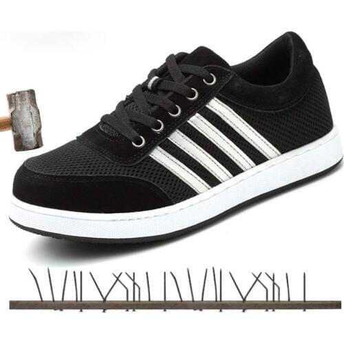 The New Mens Steel Toe Safety Shoes Fashion Work Shoes Cow Leather Material Upper and Puncture-proof Soles Plus Size 35-46