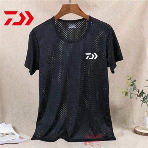 2021 New Summer Daiwa Fishing Clothes Mens Outdoor Sports Jogging Mesh Ice Silk T-shirt Quick-drying Breathable Fishing T-shirt