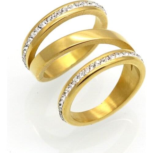 Gold Color Engagement Rings For Women Stainless Steel Wedding Jewelry Crystal Ring Stainless Steel Jewelry AAA Quality