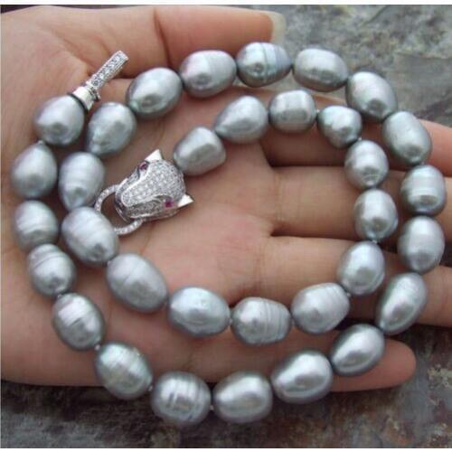STUNNING 11-12MM SOUTH SEA SILVER GREY PEARL NECKLACE 18 INCH