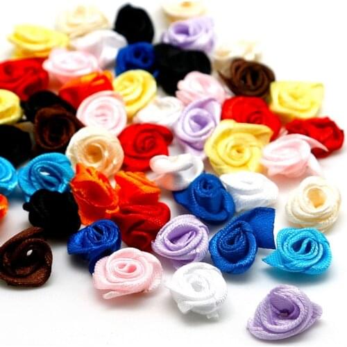 50PCS 1.5cm Silk Rose Satin Ribbon Bow Crafts Flower For Wedding Party Decoration DIY Craft Scrapbooking Decoration