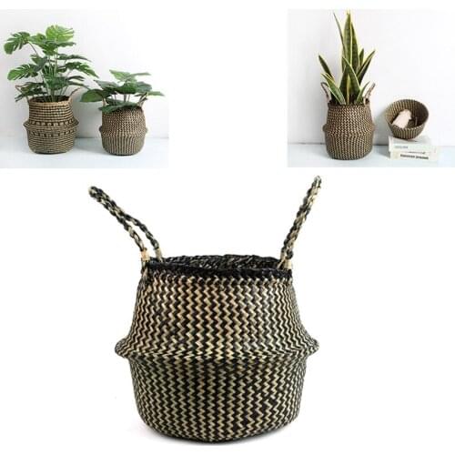 Folding Storage Baskets Seagrass Laundry Toys Baskets Wicker Rattan Hanging Flower Pot Household Organization Decoration