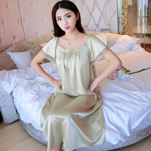 Plus Size 4XL Sling Night Dress Nightgown Sexy Nightwear Lace Home Camisola Lingerie Nighty Silk Dress Sleep Wear Nightdress