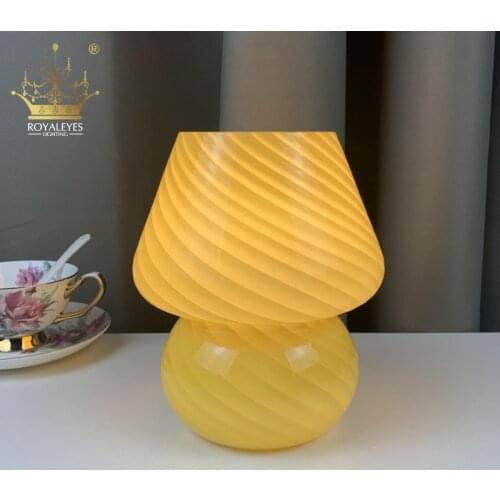 Glass LED Desk Lamp For Bedroom Bedside Korean Modern Striped Mushroom Table Lamp Decor Cute Glass Translucent Bedside Lamp