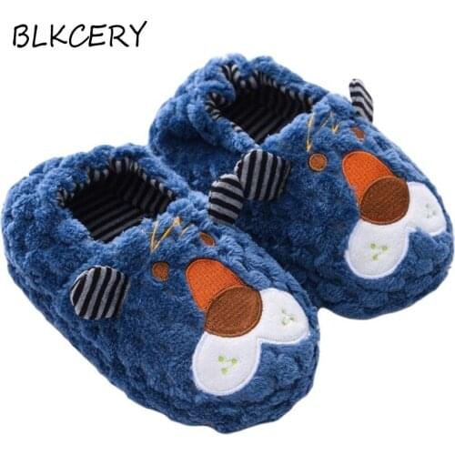 New Toddler Boy Slippers Cartoon Lion Plush Warm Shoe Little Kids Loafers Winter House Shoes Girl Soft Rubber Sole Home Footwear