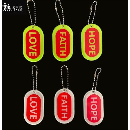 FAITH HOPE LOVE Cute Reflective keychain charm bag pendant accessories hanger Christian keyrings for road safety