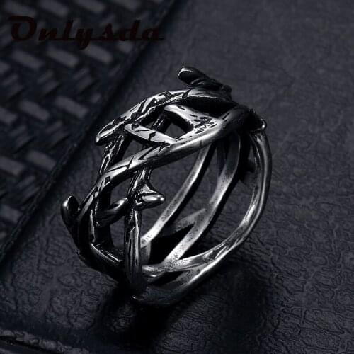 Vintage Olive Branch Stainless Steel Mens Rings Punk Simple Retro for Male Boyfriend Biker Jewelry Creativity Party Gift Anel