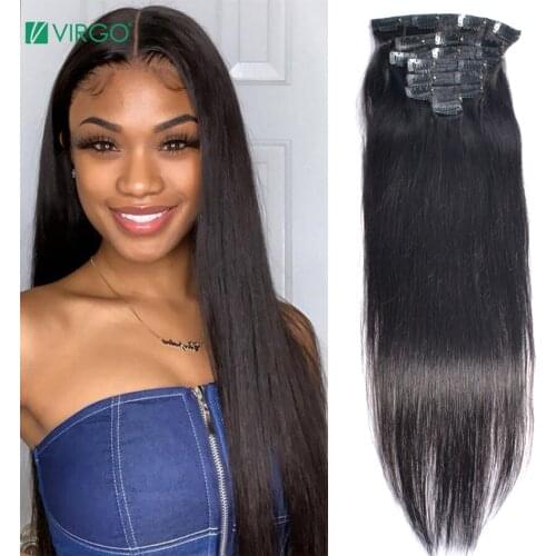 Virgo Straight Clip In Human Hair Extensions 120G/Set 10-24 inch Natural Color Peruvian Remy Human Hair Extension Clip