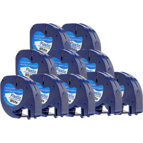 High quality 10PK/lot Dymo 91201 plastic LetraTag label tape compatibel for DYMO label printer 12mm*4m black on white