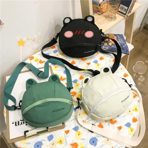 Women Personality Cute Frog Small Round Bag 2021 New Korean Canvas Bag Female ins Student Shoulder Messenger Bag