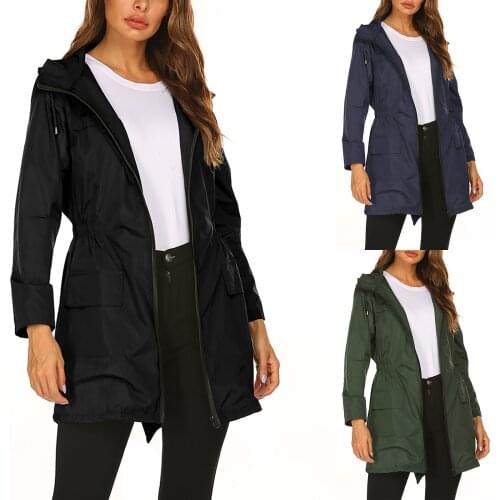 Women Hooded Jacket Waterproof Windproof Coat Long Rain Jackets Outdoor Hiking Clothes Lightweight Womens Raincoat Rainwear