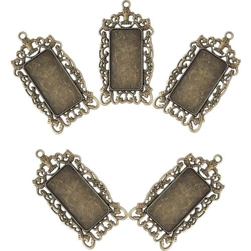 20pcs Vintage Tibetan Style Alloy Large Pendant Cabochon Bezel Settings, Nickel Free, Antique Bronze, Rectangle Tray: 19x38mm