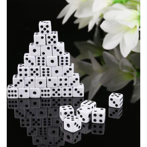 100pcs 8mm Plastic White Game Dice Six Sided Square Corner Dice Digital Dice Decider Birthday Parties Board Game