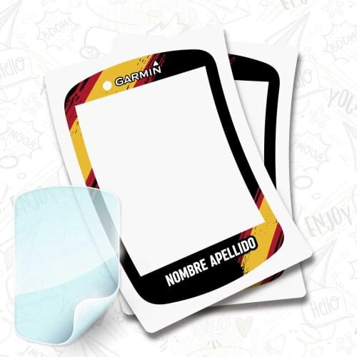 2 X flag stickers Spain name on vinyl for GARMIN EDGE 530 + PROTECTOR hydrogel bike BTT bike customizable