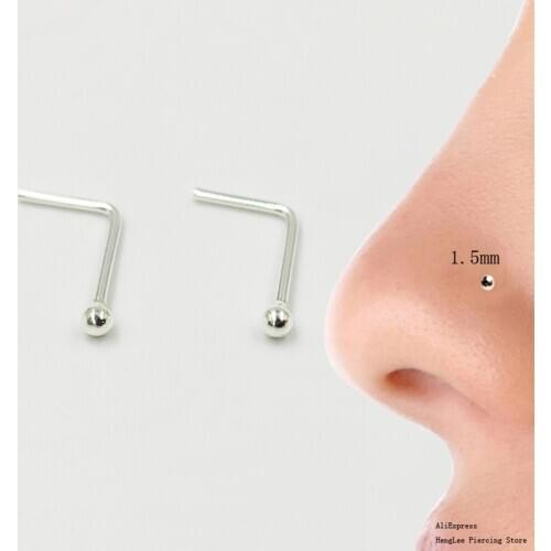 20pcs/pack 925 Sterling Silver L Shape Nose Stud 1.5mm ball tiny nose pin nose piercing