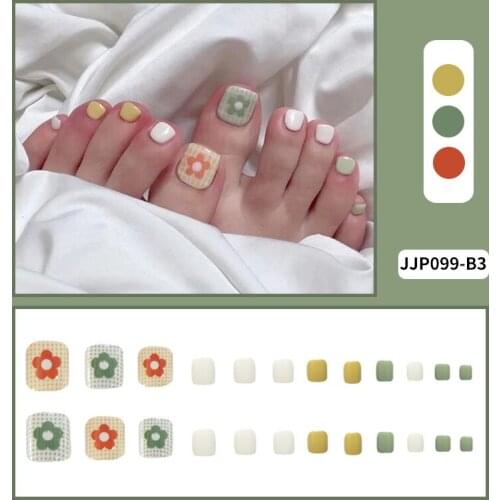 24pcs Small Flower Toenail Patch Glue Type Removable Short Paragraph Fashion Manicure Small Fresh False Toenail Patch SK88