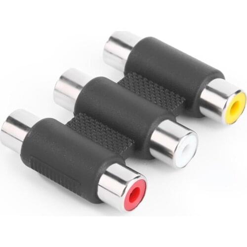 5PCS 3RCA Rca Plug Female To Female Coupler AV Video Audio Adapter Cable Nickel Plated Connector RCA Audio Plug