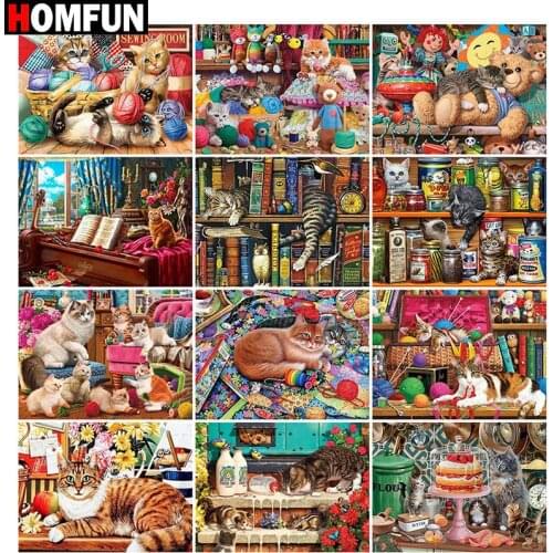 HOMFUN Full Square/Round Drill 5D DIY Diamond Painting "Animal cat theme" Embroidery Cross Stitch 5D Home Decor Gift