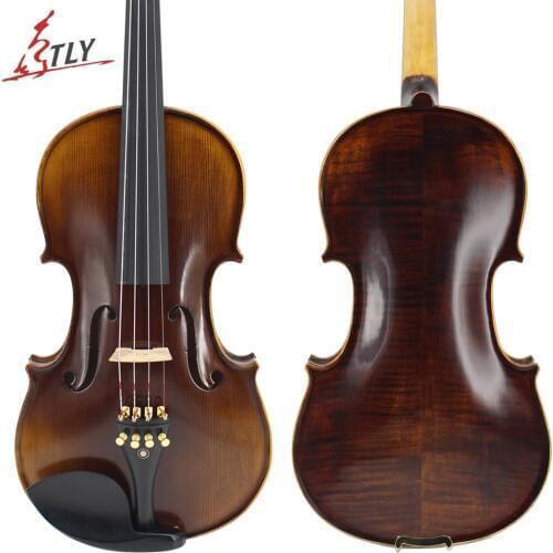 TLY Master Handmade Antique Violin Nature Flamed Maple Acoustic Violin Full Size 1/4,1/2,3/4,4/4 Ebony Parts w/ Case Bow Rosin